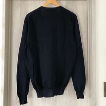 (k) 美品 JIL SANDER ジルサンダー サイド切り替え コットンニット カーディガン サイズ50 イタリア製 ネイビー 紺色 _画像2