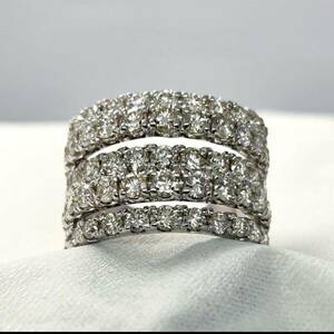 ダイヤモンド☆ホワイトゴールド☆リング☆5連☆(ダイヤモンド3.00ct!! K18WG 刻印あり)　約13.5〜14号　8.1g　新品仕上げ加工済！