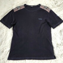 バーバリー ブラックレーベル【人気デザイン 肩 ノバチェック サイズ M】BURBERRY BLACKLABEL Tシャツ カットソー 半袖 黒 ロゴ刺繍_画像1