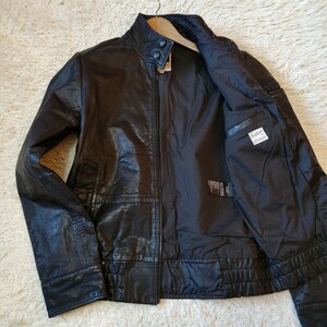 美品 G-STAR RAW【高年式 柔らかな カウレザー シングル ライダースジャケット M】ジースターロウ レザージャケット 黒 ブラック 牛革