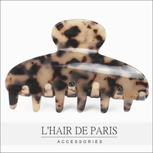 ■L'HAIR DE PARIS■ベーシックシェルヘアクリップM■ベージュレオパード バンスクリップ 茶 鼈甲 べっ甲 シンプル 豹 きれいめ まとめ髪 _画像1