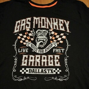 海外古着 GAS MONKEY GARAGE ガスモンキーガレージ ビックプリントロゴ tシャツ 長袖　 XLサイズ 　カラー黒系 ロングスリーブ