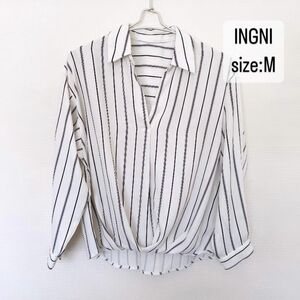 INGNI 裾タックトロミスキッパーシャツ　ストライプ　M