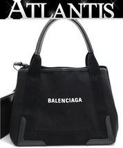 バレンシアガ BALENCIAGA ネイビーカバス S トートバッグ キャンバス×レザー 黒 【64495】_画像1