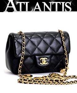 極美品 シャネル CHANEL ミニマトラッセ ハートチェーンショルダーバッグ ラムスキン 黒 ゴールド金具 ICチップ 【64688】