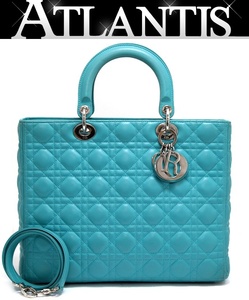  Dior Diorreti Dior kana -ju2WAY bag Large ram leather turquoise S metal fittings [64751]