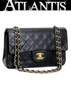 CHANEL マトラッセ23 ダブルフラップ チェーンショルダーバッグ ラムスキン 黒 G金具 【64783】