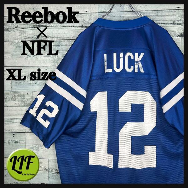 リーボック NFL プリントロゴ コルツ 半袖ゲームシャツ ブルー XL