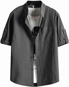 [FLYSHION] シャツ メンズ 長袖 七分袖 折り返し 半袖 夏服 ファッション ボタンアップ シャツ 大きいサイズ メンズ