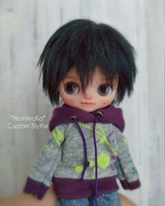 カスタムプチブライス 男の子 *HosHinoKo* Custom Blythe カスタムブライス アウトフィット付き 可動ボディ