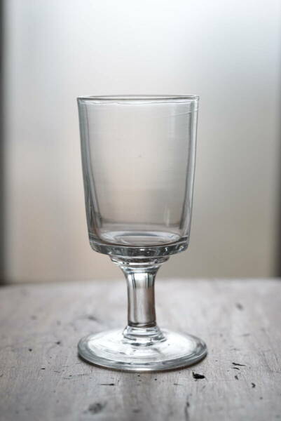 古い手吹きガラスのシンプルな筒型のステム ビストログラス / 19世紀・フランス / 硝子 ワイングラス アンティーク 古道具 A-2