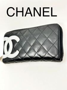 CHANEL シャネル 長財布 ラウンドファスナー ブラック 黒 レザー ココマーク ラムスキン　カンボンライン