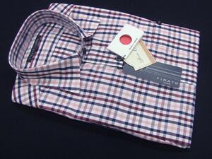 212【FIDATO】ジーステージ・日本製お洒落ワイドカラー綿100% カジュアルシャツ・ピンク／ワイン／グレーの格子・LL寸