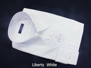 【LIBERTY WHITE】リバティホワイト・ レギュラーカラー・綿高率混形態安定長袖シャツ・普通体・白無地・襟回り40㎝-裄丈84㎝