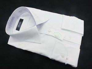 3【SWANEX】ワイドカラー・綿60％ 高率混 形態安定長袖ドレスシャツ・袖に”Ｇ”刺繍・ホワイト無地・襟回り39㎝-裄丈82㎝