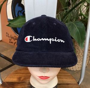 Champion／チャンピオン／コーデュロイキャップ／ネイビー／牛革ストラップ／サイズ57〜59㌢