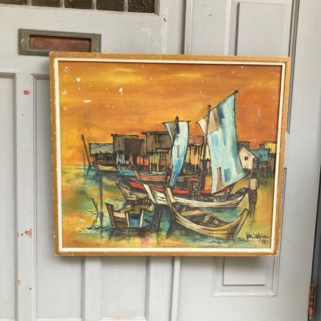 Prices are being reduced! British purchases Port scenery Oil painting [21-02] Landscape paintings Store fixtures Interior goods Photography accessories Vintage Old houses Old tools, painting, oil painting, Nature, Landscape painting