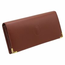 ★D2694 新品 カルティエ マスト レザー 二つ折り長財布 L3000466 ボルドー×ゴールド金具 Cartier メンズ レディース★_画像3