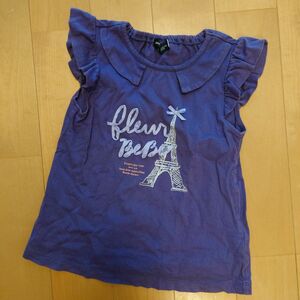 BeBe Tシャツ　120　紫　エッフェル塔