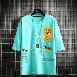 人気 新作 メンズ半袖Tシャツ、カットソー ファッション トップス 半袖 綿tシャツ ストレッチTシャツ プリント 涼しい グリーン2XL