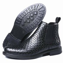 ブーツ　サイドゴアブーツ　メンズ　ビジネスシューズ　靴　フォーマル　PU革　革靴　紳士靴 ハイカット　 編み柄　ブラック　27cm_画像6