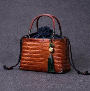 高品質★手作りの竹編みバッグ、ハンドバッグ織バッグ、竹バスケットバッグ