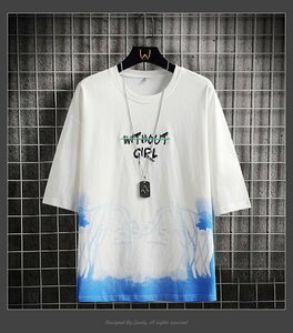 メンズ半袖Tシャツ、カットソー トップス メンズ おしゃれ メンズファッション クルーネック スウェット ファッション ホワイト4XL