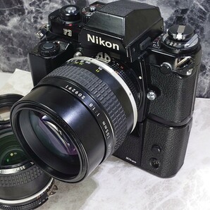【終活】 Nikon F3＋Ai NIKKOR 105mm f1.8 シンデレラポートレートレンズ＋50mm f1.4＋35mm f2＋モードラMD-4 各動作良好 光学良好 連写OKの画像3
