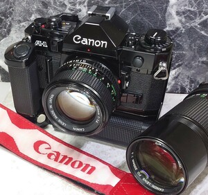 【終活】 Canon A-1 美品＋NEW FD 50mm f1.4＋200mm f4 単焦点2本セット＋強力モータードライブMAセット 各動作良好 露出計OK 持病鳴きなし