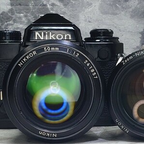 【終活コレクション整理】 Nikon FE2黒＋Ai NIKKOR 50mm f1.2 シンデレラ＋35-105mm マクロ付ズーム 各動作良好 露出計OK レンズ光学良好の画像1