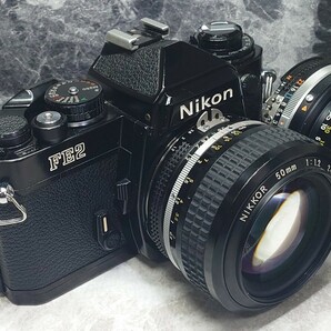 【終活コレクション整理】 Nikon FE2黒＋Ai NIKKOR 50mm f1.2 シンデレラ＋35-105mm マクロ付ズーム 各動作良好 露出計OK レンズ光学良好の画像2