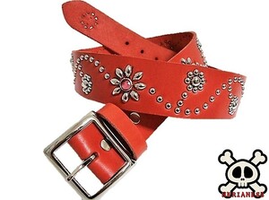  Tochigi leather flower type studs belt red pink spo tsu made in Japan one sheets leather belt 