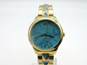 1円◆稼働◆ マイケルコース MK-6670 ターコイズブルー クオーツ メンズ 腕時計 K78604