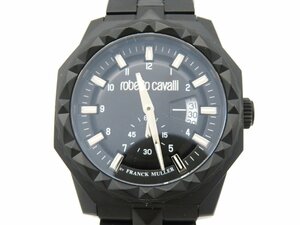 1円◆稼働◆ ロベルトカヴァリ 1G069 フランクミュラー ブラック クオーツ メンズ 腕時計 L53201