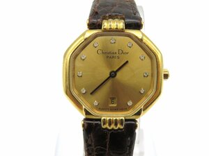 1円◆稼働◆ ディオール D48-153 ゴールド クオーツ レディース 腕時計 L50502