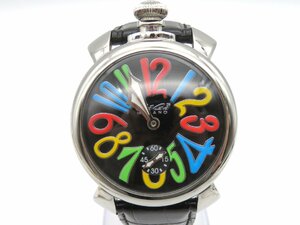 1 jpy * operation * GaGa Milano mana-re48 black hand winding men's wristwatch M14604