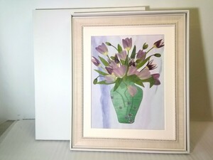 fu... flower club pressed flower . amount [ tulip ] frame / picture frame white bar m amount ( less reflection glass ) flower art approximately 47cm×56cm also box ①