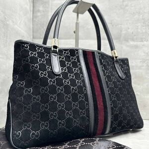 1円■極美品■ グッチ GUCCI メンズ GGキャンバス シェリーライン トートバッグ ハンドバッグ ビジネスバッグ レザー 本革 A4◎ 大容量 