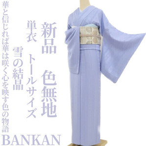 ゆめsaku2 新品 単衣 BANKAN 雪の結晶 着物“華と信じれば華は咲く心を映す色の物語”正絹 トールサイズ 仕付け糸付 色無地 3339　