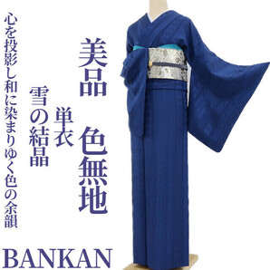 ゆめsaku2 美品 単衣 BANKAN 雪の結晶 着物“心を投影し和に染まりゆく色の余韻”正絹 色無地 3340