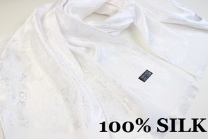 新品 アウトレット【SILK シルク100%】華 ペイズリー柄 大判 ストール/スカーフ WHITE 白 ホワイト