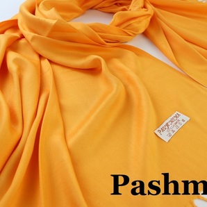 新品 アウトレット【Pashmina パシュミナ】無地 Plain 大判 中薄手 ストール ORANGE 橙色 オレンジ Cashmere カシミア100%の画像1