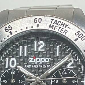 1円〜 3☆ zippo ジッポ 腕時計 クォーツ腕時計 動作未確認 黒文字盤 カーボンファイバー クロノグラフ ステンレススティール の画像3