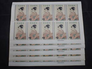 ◆希少◆日本切手　1955年　切手趣味週間　ビードロを吹く娘　未使用　シート計5枚◆①
