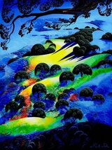 【真作】【WISH】アイベン・ロール Eyvind Earle「サンセットフレーム」シルクスクリーン 約25号 大作 直筆サイン 証明シール #24042483_画像3