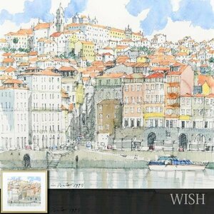 【真作】【WISH】中西繁 水彩 約10号 1999年作 一枚の絵取扱作品 港町 　　〇欧州風景人気画家 現代洋画精鋭選抜展金賞 #24042727