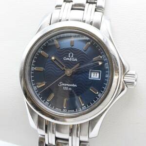 電池交換済み 【OMEGA オメガ】 SEAMASTER シーマスター 120m 6501/827 デイト クォーツ QZ レディース/ボーイズ 腕時計 ブルー文字盤 希少