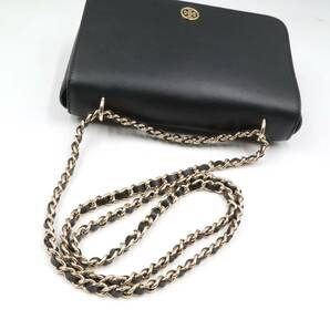 ★【良品】TORY BURCH トリーバーチ レザー チェーン クロスボディ ショルダーバッグ 斜め掛けかばん レディース ブラック系の画像4