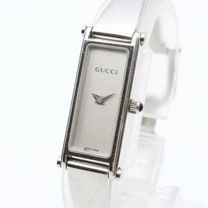 電池交換済み 【GUCCI グッチ】 1500L クォーツ/QZ レディース 腕時計 シルバー文字盤 スクエア バングルウォッチ 稼働