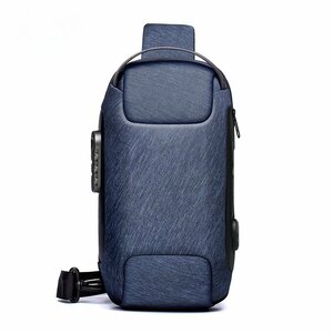  body bag lock attaching shoulder bag light weight waterproof crime prevention security travel USB charge port attaching commuting going to school ( blue )193bl